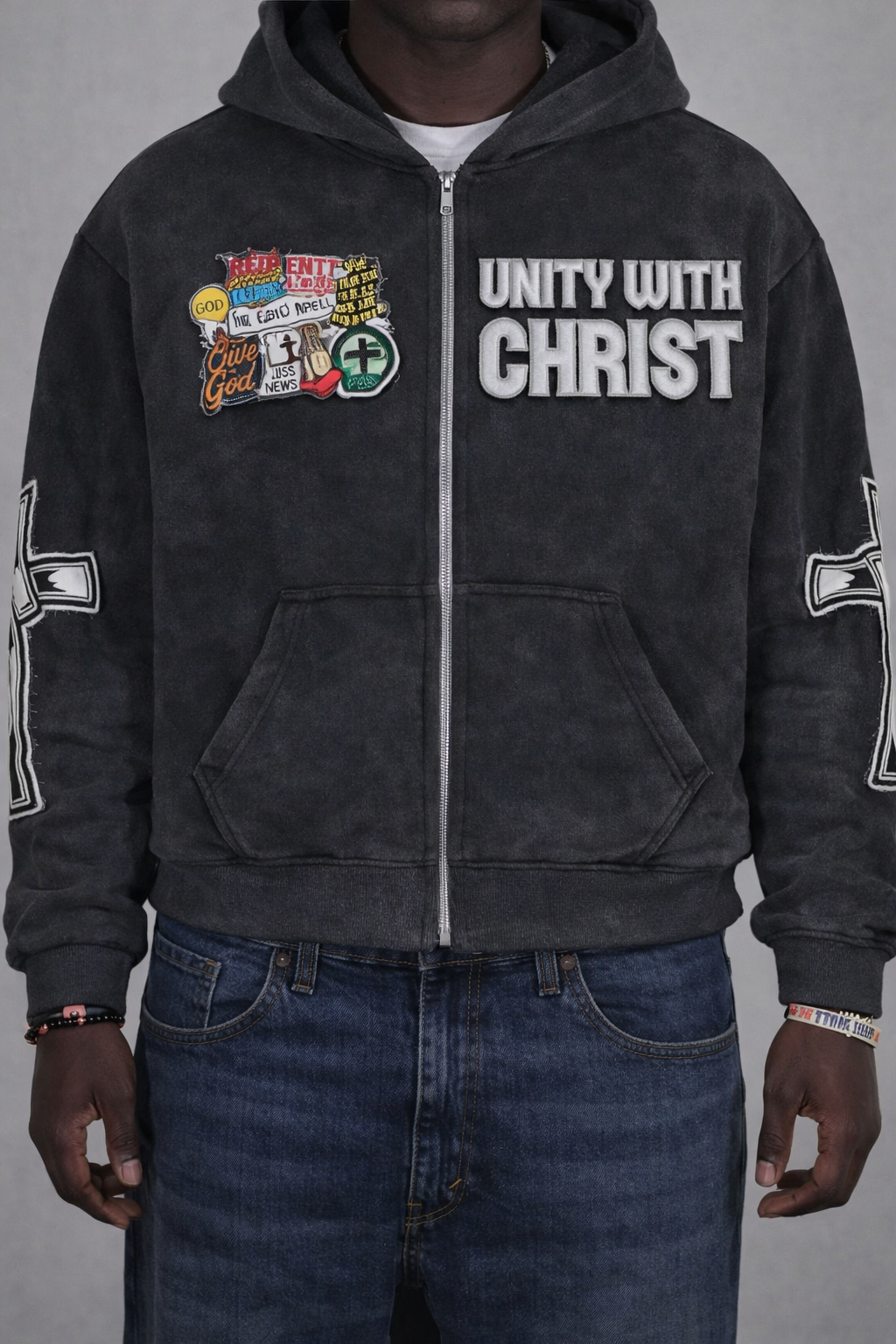 Black "UNITY" Zip-Up Hoodie