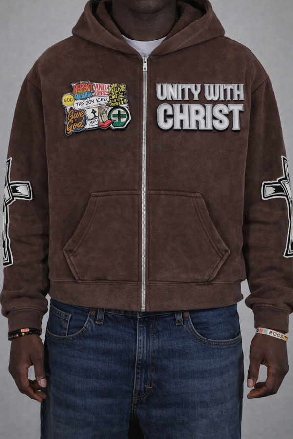 Brown "UNITY" Zip-Up Hoodie